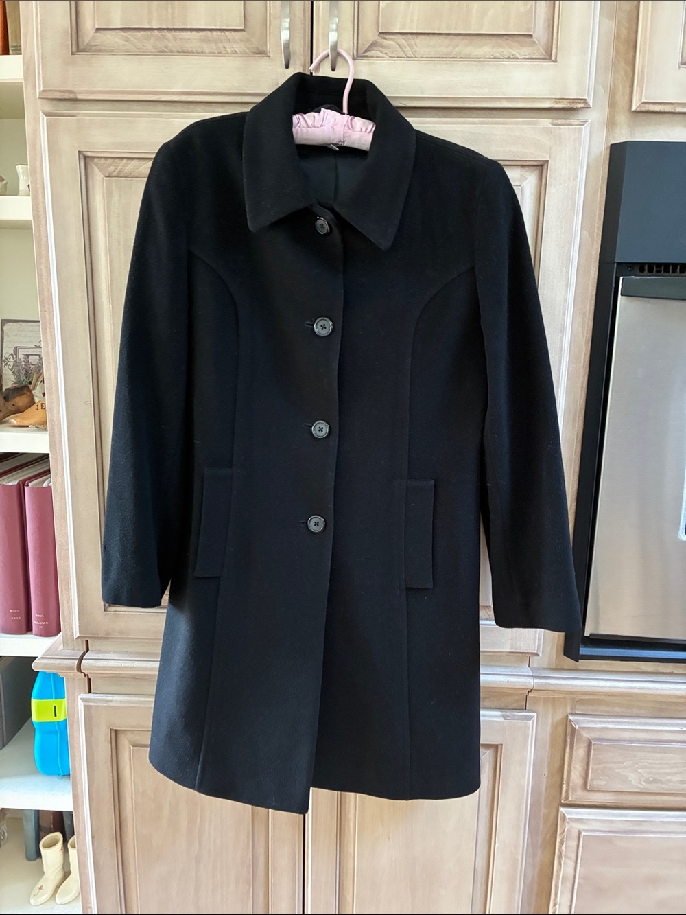 Larry Levine Black Single-Breasted lambswool Cashmere Wool dress Coat sz 6